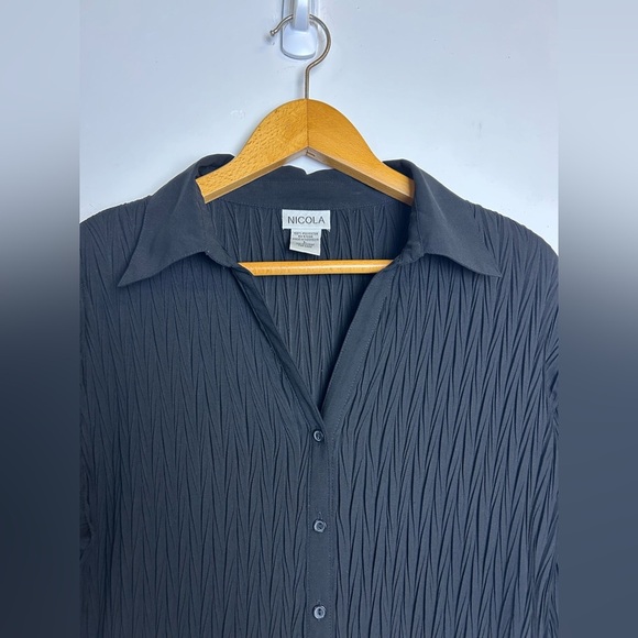 Vtg Y2K Nicola Long Sleeve Accordion Button Down Top Size L Academic Preppy - Picture 7 of 11